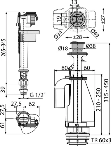 Сливная арматура Alcaplast SA08AS 1/2" CHROM с нижней подводкой G 1/2 цвет Хром