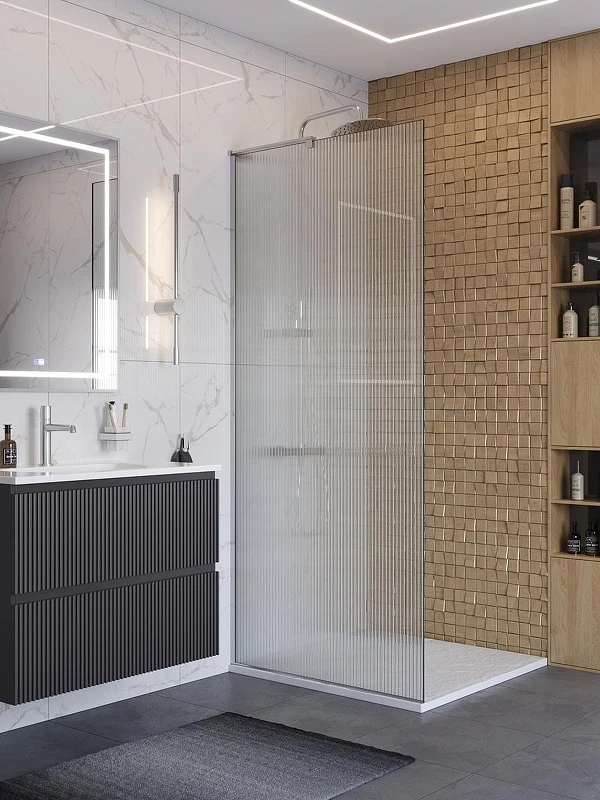 Душевая перегородка BelBagno Uno 90 UNO-L-1-TB-90-FL-Cr профиль Хром стекло рифленое