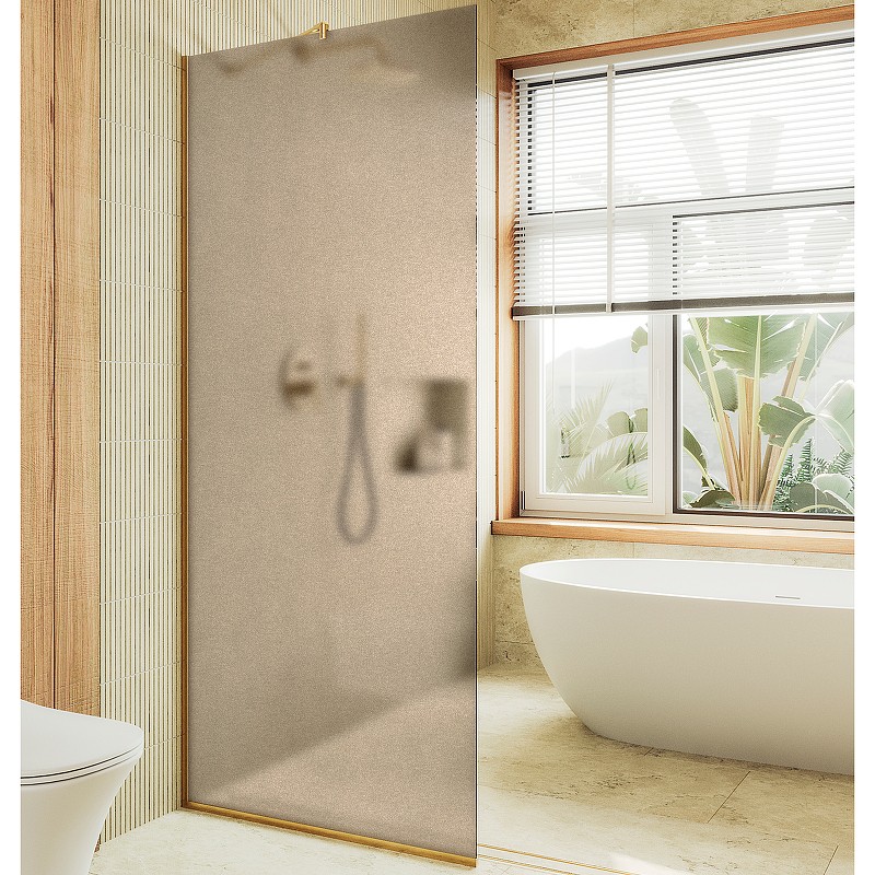Душевая перегородка Maybah Glass MGD-697-3у 790x1950 в узком профиле Золото стекло бронзовое матовое
