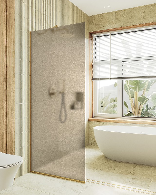 Душевая перегородка Maybah Glass MGD-697-3у 790x1950 в узком профиле Золото стекло бронзовое матовое