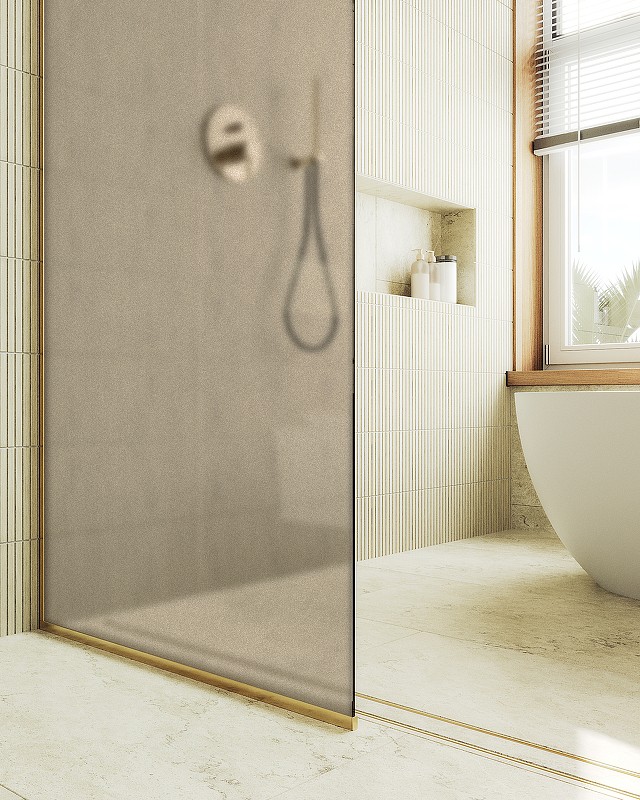 Душевая перегородка Maybah Glass MGD-697-3у 790x1950 в узком профиле Золото стекло бронзовое матовое