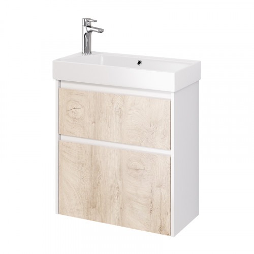 Тумба под раковину Dreja Slim 65 99.0501 подвесная Дуб кантри Белый глянец МДФ / ЛДСП