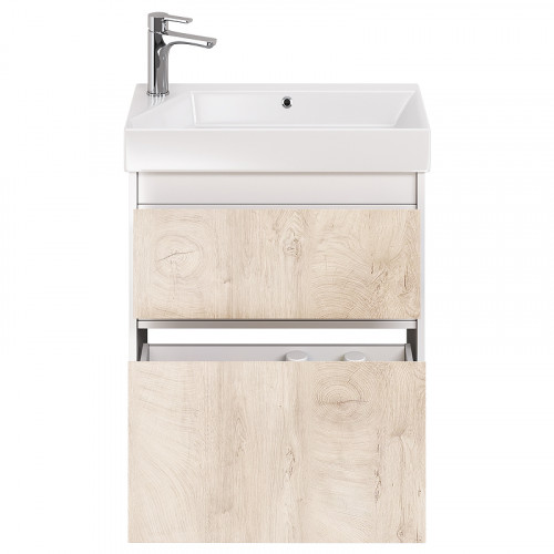 Тумба под раковину Dreja Slim 65 99.0501 подвесная Дуб кантри Белый глянец МДФ / ЛДСП