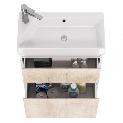 Тумба под раковину Dreja Slim 65 99.0501 подвесная Дуб кантри Белый глянец МДФ / ЛДСП