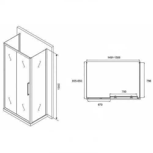 Душевой уголок Abber Schwarzer Diamant 150x85 AG30150MH-S85M-S85M профиль Хром стекло матовое