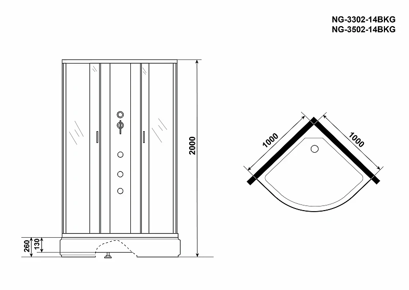 Душевая кабина Niagara Classic 100x100 NG-3502-14BKG с гидромассажем