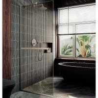 Душевая перегородка Maybah Glass MGD-1459-5у 990х1950 в узком профиле с полотенцедержателем Хром матовый стекло бронзовое