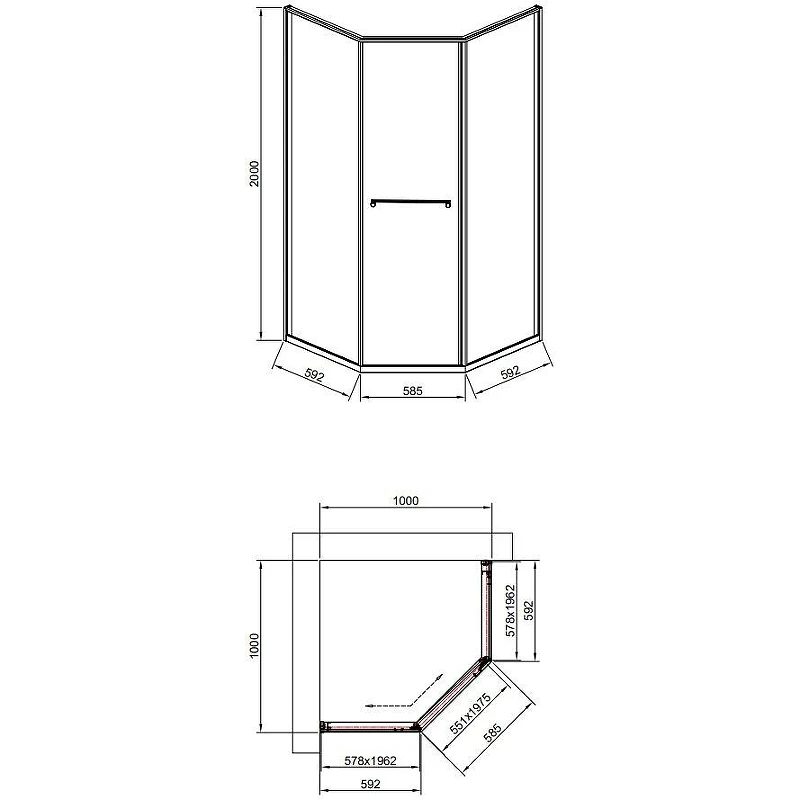 Душевой уголок Timo TTSS-100/17C-8R 1000x1000x2000 T34R раздвижной профиль Золото матовое стекло прозрачное