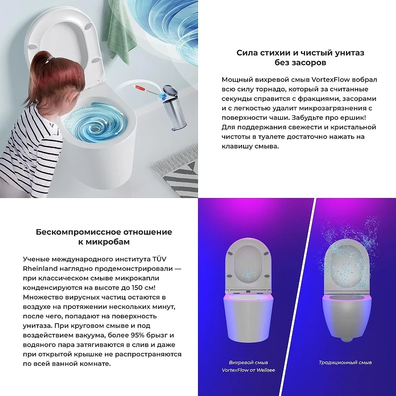 Унитаз Wellsee Éclatant 182615001 подвесной цвет Белый глянцевый с сиденьем Микролифт