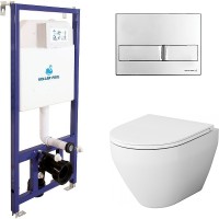 Комплект унитаза AM.PM Spirit FlashClean C701700WH+C707857WH с инсталляцией Koller Pool DUNE1200SL+Neon с сиденьем Микролифт и клавишей смыва Хром фарфор подвесной