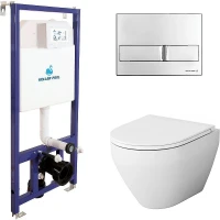 Комплект унитаза AM.PM Spirit FlashClean C701700WH+C707857WH с инсталляцией Koller Pool DUNE1200SL+Neon с сиденьем Микролифт и клавишей смыва Хром фарфор подвесной