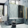 Шторка для ванны Maybah Glass MGV-779-3 600х1400 поворотная на монопетле с полотенцедержателем Золото стекло графитовое