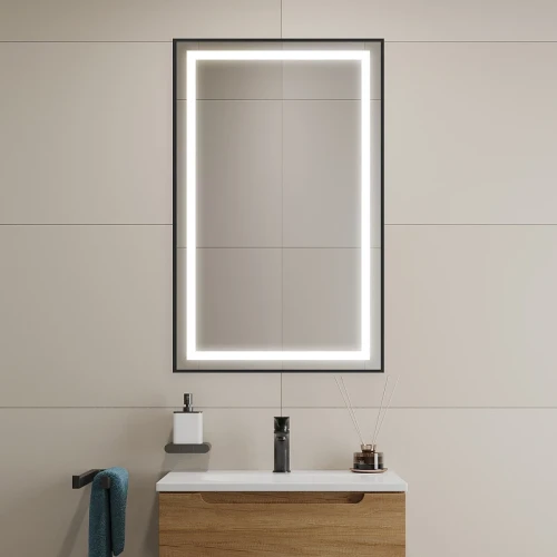 Зеркало BelBagno Kraft 50 SPC-KRAFT-500-800-SENS-NERO с подсветкой Черное с сенсорным выключателем стекло