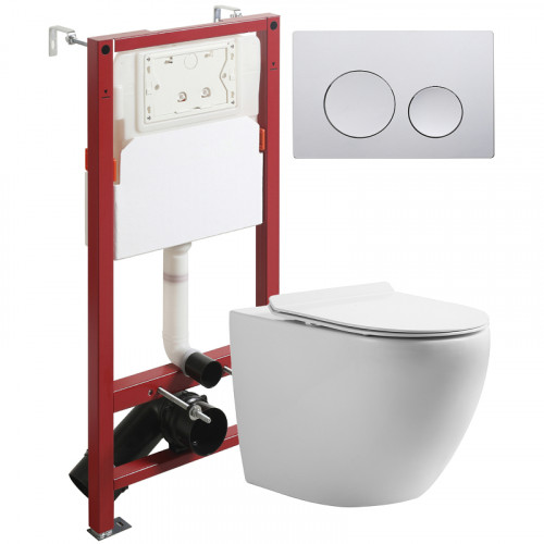 Комплект унитаза с инсталляцией Orange CI07-150W+APB100 с сиденьем Микролифт и клавишей смыва Хром глянцевый фарфор подвесной