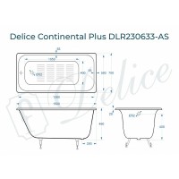 Чугунная ванна Delice Continental Plus 150x70 DLR230633-AS без отверстий под ручки с антискользящим покрытием