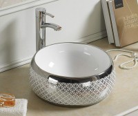 Раковина-чаша CeramaLux 39 5004SP Белая Серая фаянс накладная