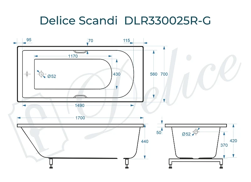 Ванна из искусственного камня Delice Scandi 170х70 DLR330025R-G цвет Белый