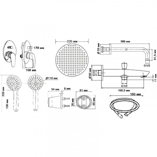 Душевая система ESKO Set_7in1 Хром латунь встраиваемый