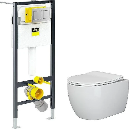 Унитаз с инсталляцией Ceramicanova Play CN3001 + Viega Prevista Dry 8524.14 792596 с сиденьем Микролифт и клавишей смыва Хром