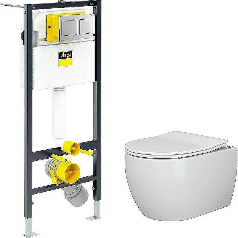 Унитаз с инсталляцией Ceramicanova Play CN3001 + Viega Prevista Dry 8524.14 792596 с сиденьем Микролифт и клавишей смыва Хром