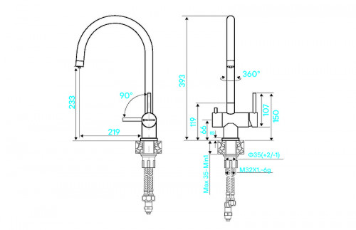 Смеситель для кухни KUCHENSTERN DRIM-F 402SS40 цвет Нержавеющая сталь
