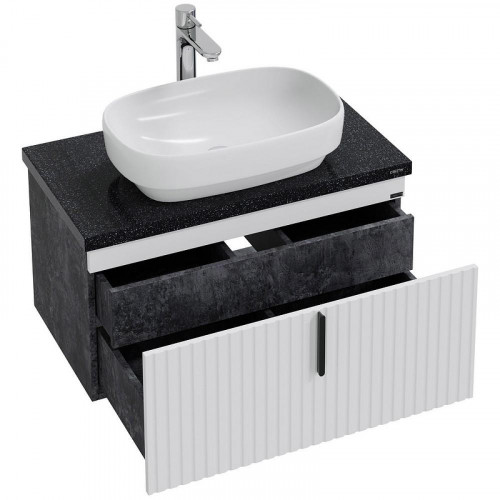 Тумба под раковину СанТа Юпитер 80 700358 подвесная Белая Темное дерево