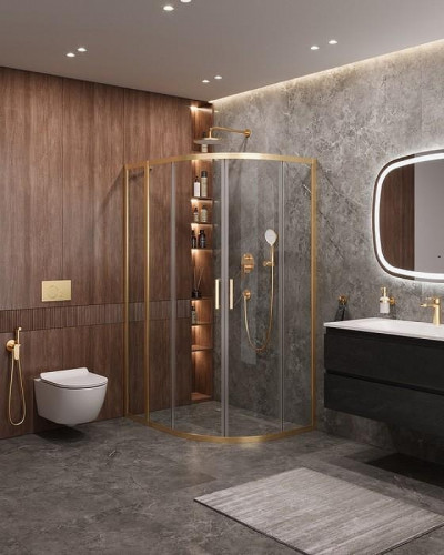 Душевой уголок Cezares Molveno 110x90 MOLVENO-RH-2-110/90-C-BORO-IV профиль Брашированное золото стекло прозрачное