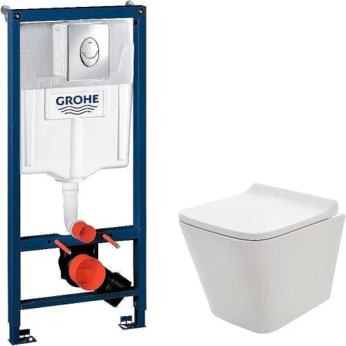 Унитаз с инсталляцией AQUAme AQM2004 + Grohe Rapid SL 38721001 с сиденьем Микролифт и клавишей смыва Хром