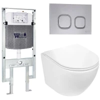 Комплект унитаза с инсталляцией WeltWasser AMBERG 497 ST + MERZBACH 043 GL-WT + AMBERG RD-CR 10000011293 цвет Белый глянцевый с сиденьем Микролифт и клавишей смыва цвет Хром