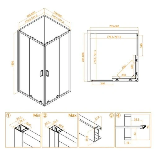 Душевой уголок RGW Classic 80x80 32093488-11, 16180188-11 профиль цвет Хром стекло прозрачное