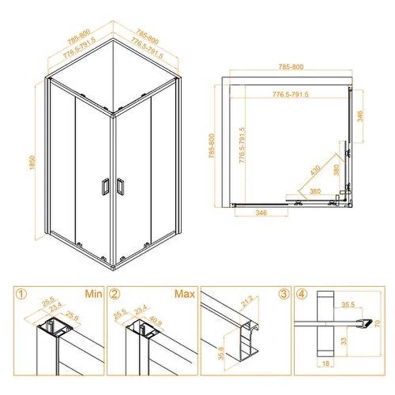 Душевой уголок RGW Classic 80x80 32093488-11, 16180188-11 профиль цвет Хром стекло прозрачное