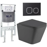 Комплект унитаза с инсталляцией WeltWasser AMBERG 497 ST + GELBACH 043 MT-GR + AMBERG RD-BL 10000012020 цвет Серый матовый с сиденьем Микролифт и клавишей смыва цвет Черный