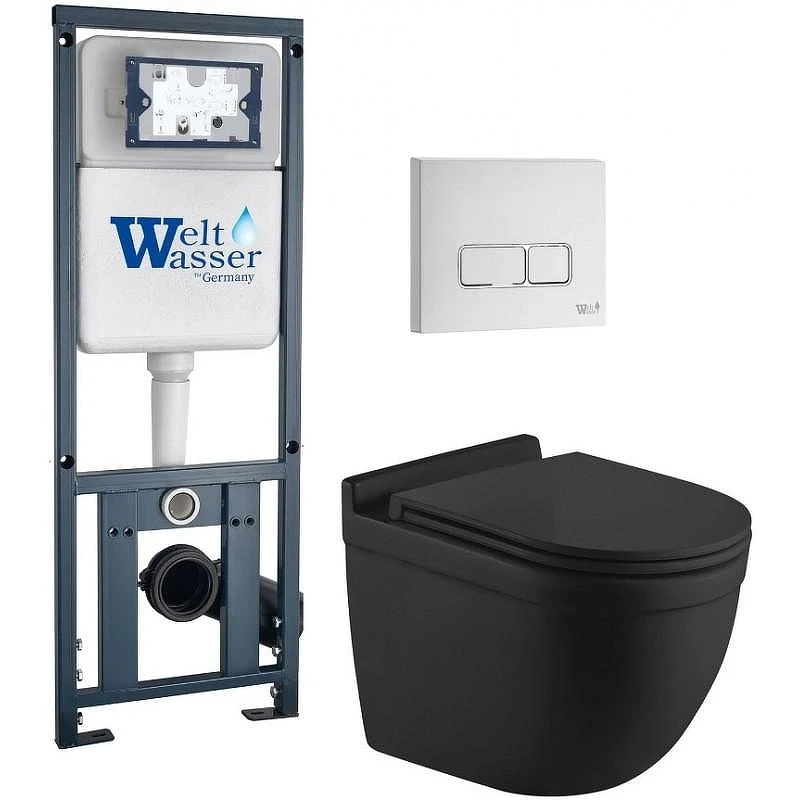 Комплект унитаза с инсталляцией WeltWasser MARBERG 410 + HEIMBACH 043 MT-BL + MAR 410 SE GL-WT 10000012250 цвет Белый глянцевый с сиденьем Микролифт и клавишей смыва цвет Белый глянцевый