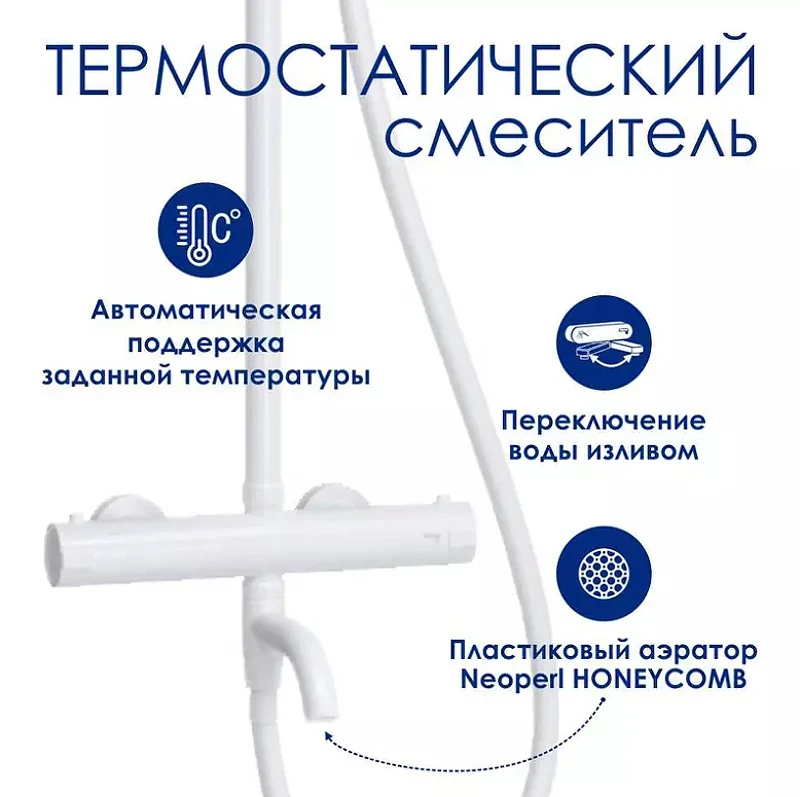 Душевая система WasserKRAFT A188.254.155.WM Thermo с термостатом Белая матовая латунь на стену