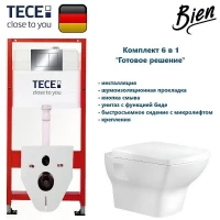 Комплект унитаза биде с инсталляцией Tece Base TC412DORVP1 с сиденьем Микролифт и клавишей смыва цвет Хром