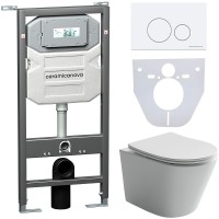 Комплект унитаза с инсталляцией Ceramicanova Balearica CN6000_1001W_1000 с сиденьем Микролифт и Белой клавишей смыва фарфор подвесной