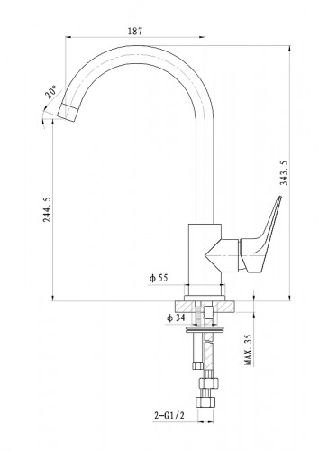 Смеситель для кухни Wonzon &amp; Woghand Balance WW-052101-CR цвет Хром