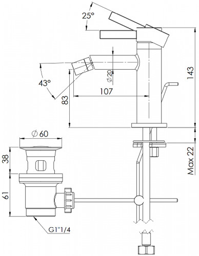Смеситель для биде Remer Metrica MC20NO цвет Черный матовый