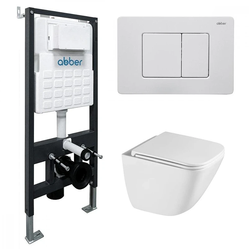 Комплект унитаза с инсталляцией Abber Rechteck AC1220TC-AC0105-AC0120MW цвет Белый с сиденьем Микролифт