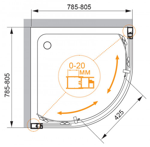 Душевой уголок Cezares Momento 80х80 MOMENTO-R-2-80-C-Cr профиль Хром стекло прозрачное
