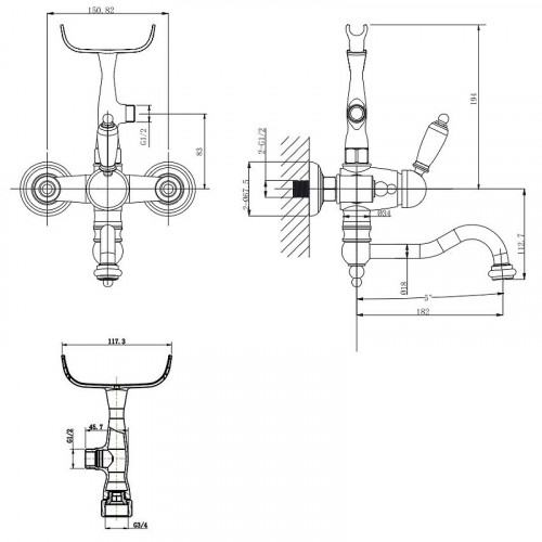 Смеситель для ванны Caprigo Adria-Uno Black Edition 02B-511-crm Хром латунь на стену