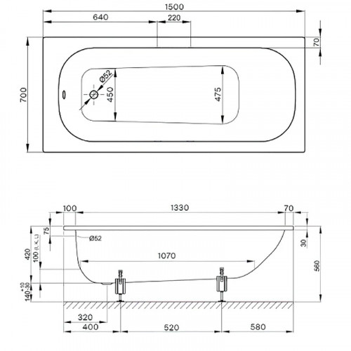 Стальная ванна Bette Form 150x70 2941-000 AD PLUS с шумоизоляцией и антигрязевым покрытием