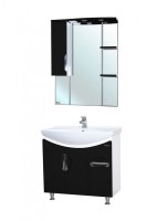 Зеркало со шкафом Bellezza Лагуна 75 L 4612112002047 с подсветкой L Черное Белое МДФ / ЛДСП, стекло