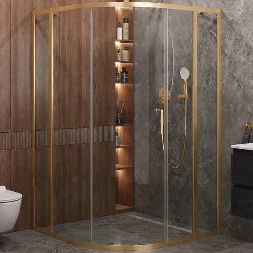 Душевой уголок Cezares Molveno 110x110 MOLVENO-R-11-90+20-C-BORO-IV профиль Брашированное золото стекло прозрачное
