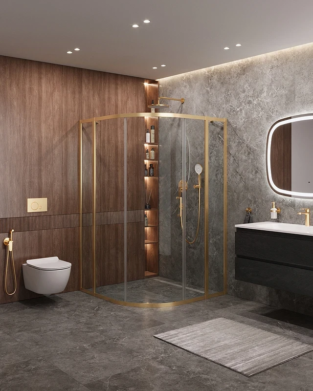 Душевой уголок Cezares Molveno 110x110 MOLVENO-R-11-90+20-C-BORO-IV профиль Брашированное золото стекло прозрачное