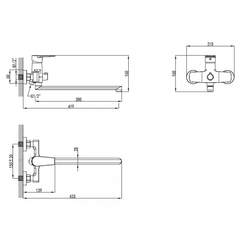 Смеситель для ванны AWP Tulos S2651C универсальный цвет Хром