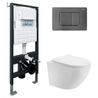 Комплект унитаза Abber Bequem AC1100T-AC0105-AC0120NG с сиденьем Микролифт и клавишей смыва цвет Никель