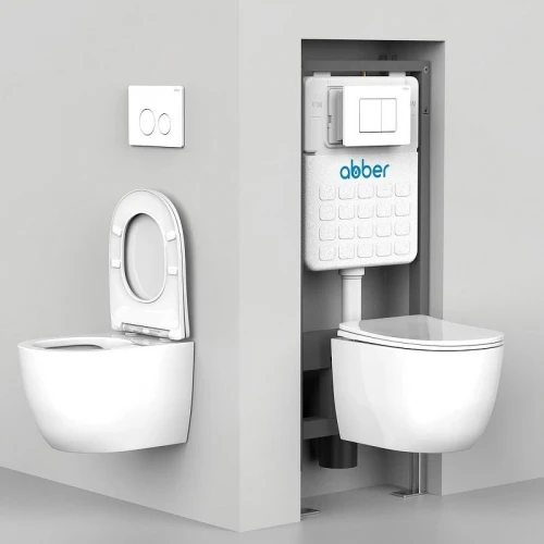Комплект унитаза Abber Bequem AC1100T-AC0105-AC0120NG с сиденьем Микролифт и клавишей смыва цвет Никель