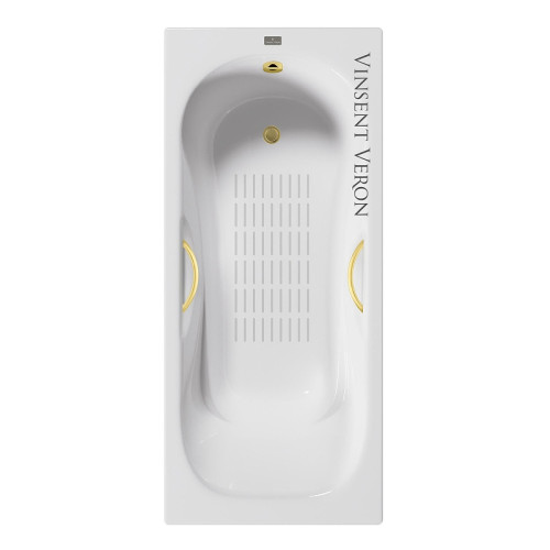 Чугунная ванна Vinsent Veron Aura 150x75 VAU1507542H/VH0015MGD-AS цвет Белый с дугообразными ручками матовое золото и антискользящим покрытием