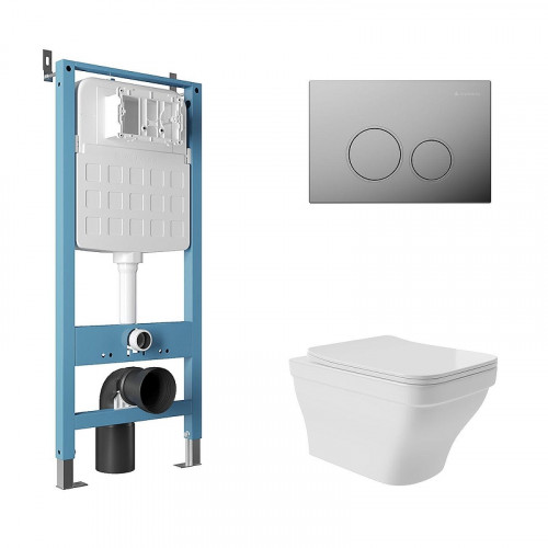 Комплект унитаза с инсталляцией Aqueduto Esteta AQDS157 цвет Белый с сиденьем Микролифт и клавишей смыва цвет Хром